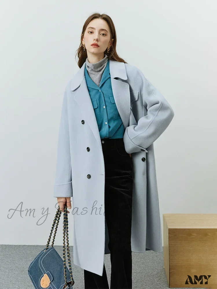 Korean Full Woolen Long Autumn Winter Hepburn Double-sided Special Color Gentle Wind Coat - Image 5