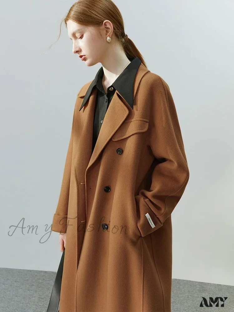 Korean Full Woolen Long Autumn Winter Hepburn Double-sided Special Color Gentle Wind Coat - Image 6