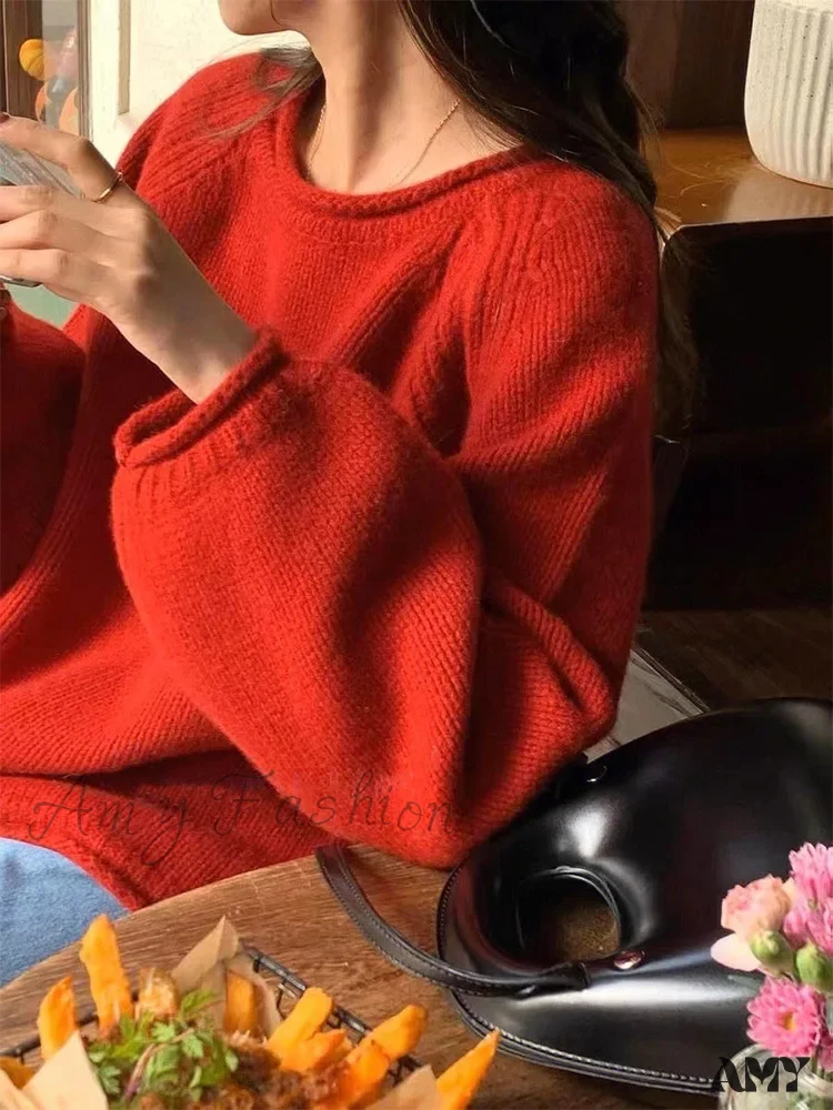 Korean Knitted Pullover Women O-neck Jumper Long Sleeve Autumn Winter Cozy Loose Stylish Chic Sweater - Image 10