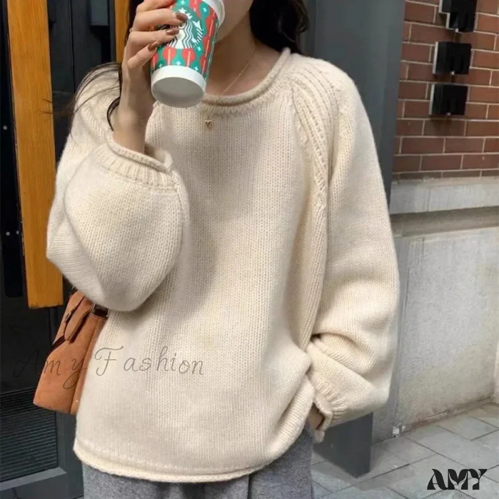 Korean Knitted Pullover Women O-neck Jumper Long Sleeve Autumn Winter Cozy Loose Stylish Chic Sweater - Image 2