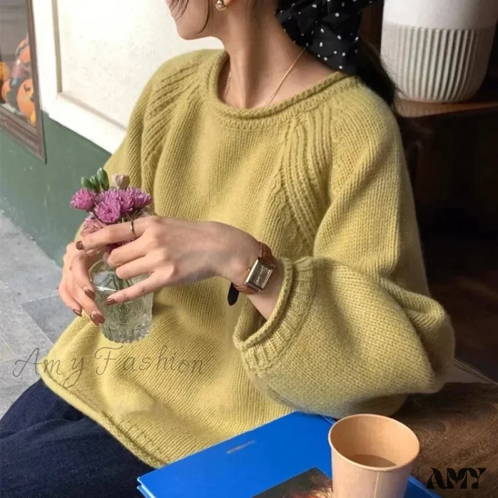 Korean Knitted Pullover Women O-neck Jumper Long Sleeve Autumn Winter Cozy Loose Stylish Chic Sweater - Image 5