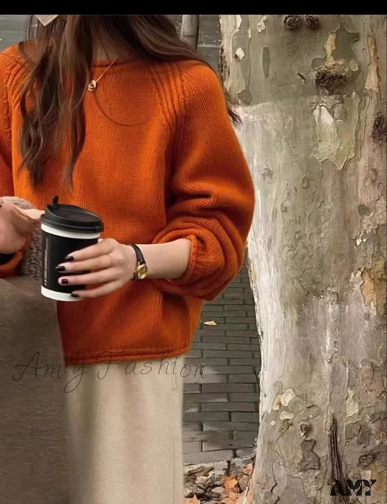 Korean Knitted Pullover Women O-neck Jumper Long Sleeve Autumn Winter Cozy Loose Stylish Chic Sweater - Image 8