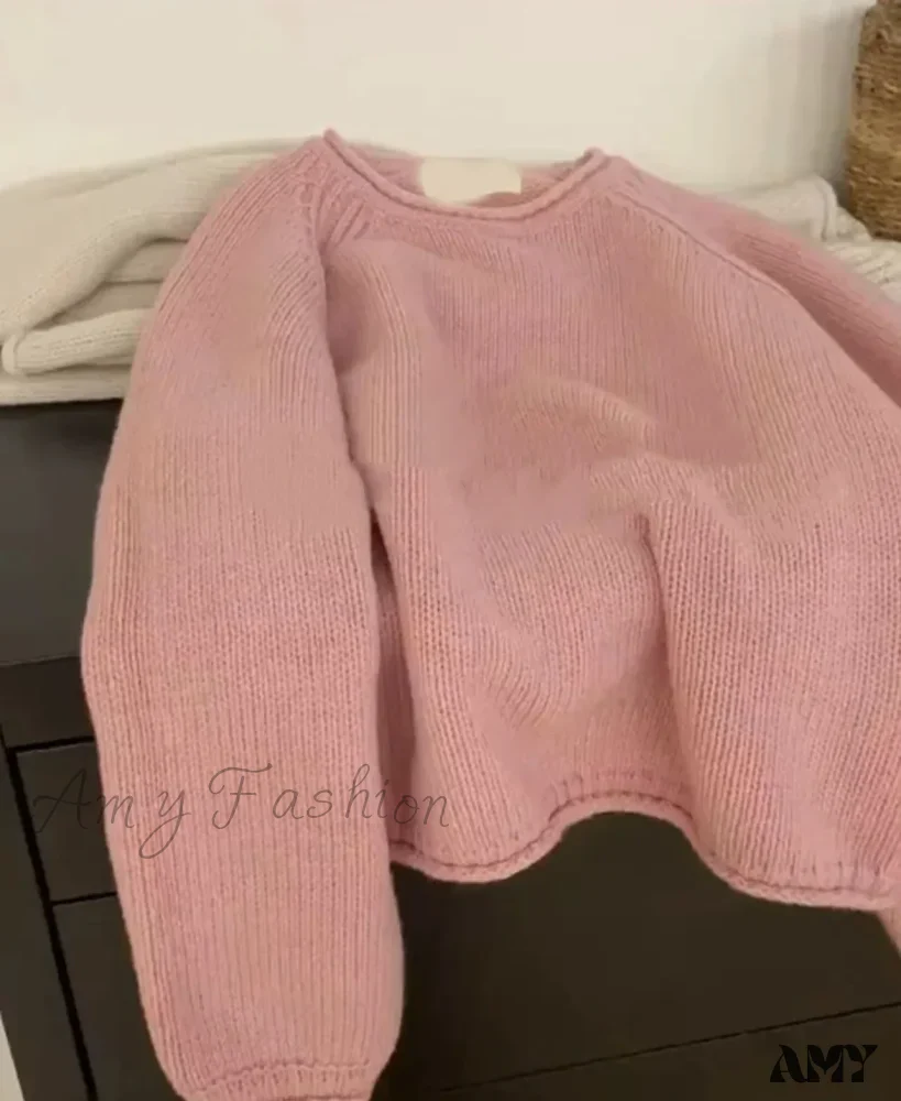 Korean Knitted Pullover Women O-neck Jumper Long Sleeve Autumn Winter Cozy Loose Stylish Chic Sweater - Image 9