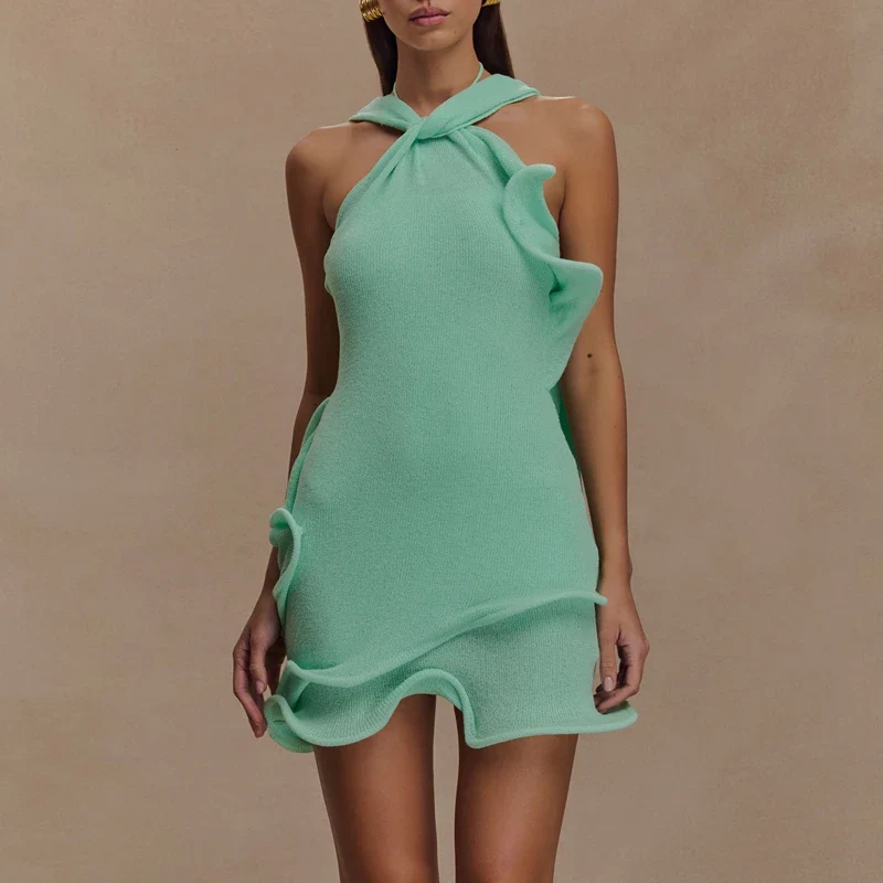 Lace Halter Neck Sleeveles Bodycon Dress - Image 4