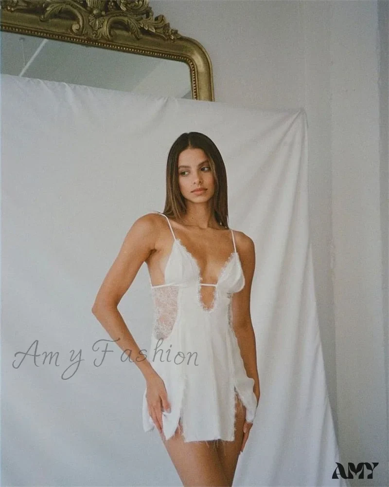 Amy Fashion - Lace Hollow Out Backless V Neck Chest Wrapping Dress - Image 3