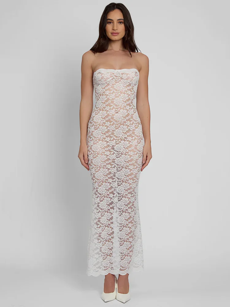 Lace Off-shoulder Strapless Bodycon Dress