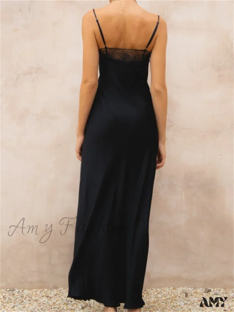 Amy Fashion - Lace Patchwork  for Women Square Neck Sleeveless Strap Black Summer Party  Female Vestidos Clubwear - Image 4