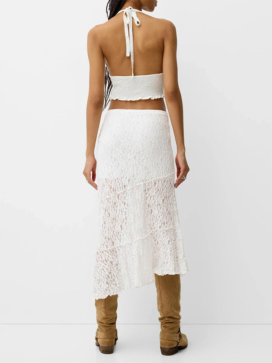Lace Patchwork Low Waist Long Skirt - Image 3