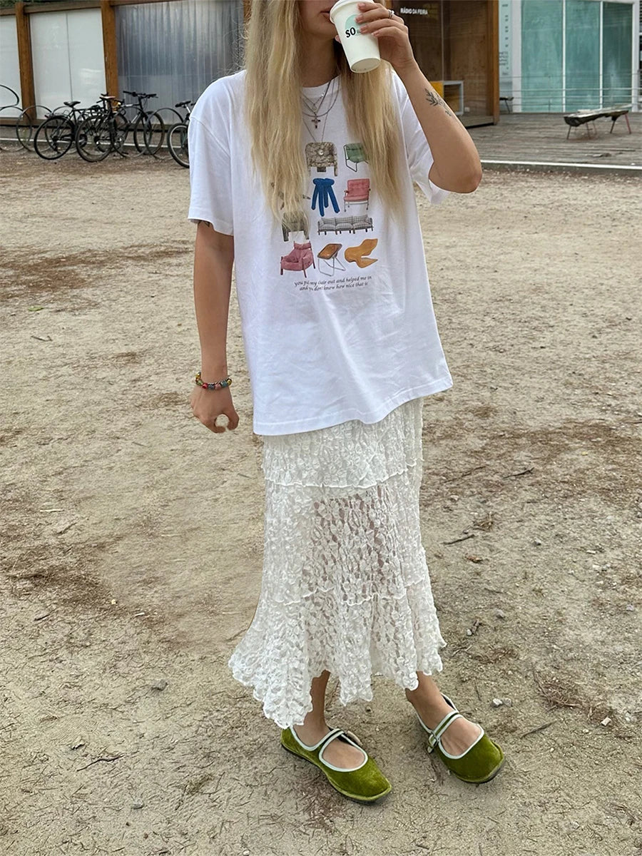 Lace Patchwork Low Waist Long Skirt - Image 5