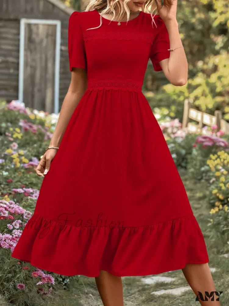 Amy Fashion - Lace Ruffle Hem Dress - Image 3