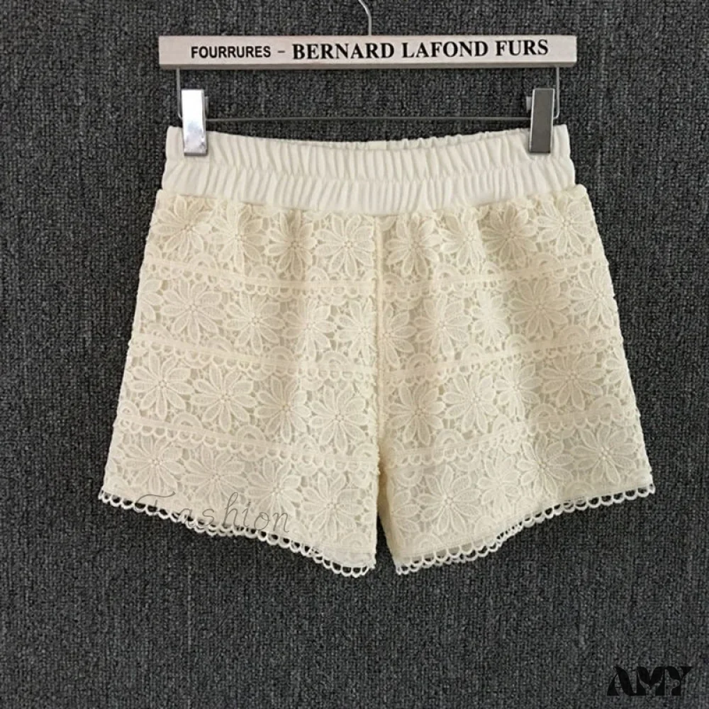 Amy Fashion - Elastic High Waist Lace Shorts - Image 2