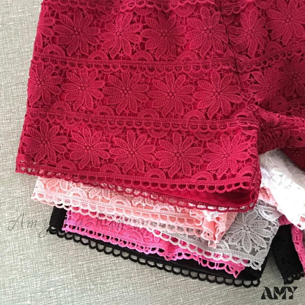 Amy Fashion - Elastic High Waist Lace Shorts - Image 4