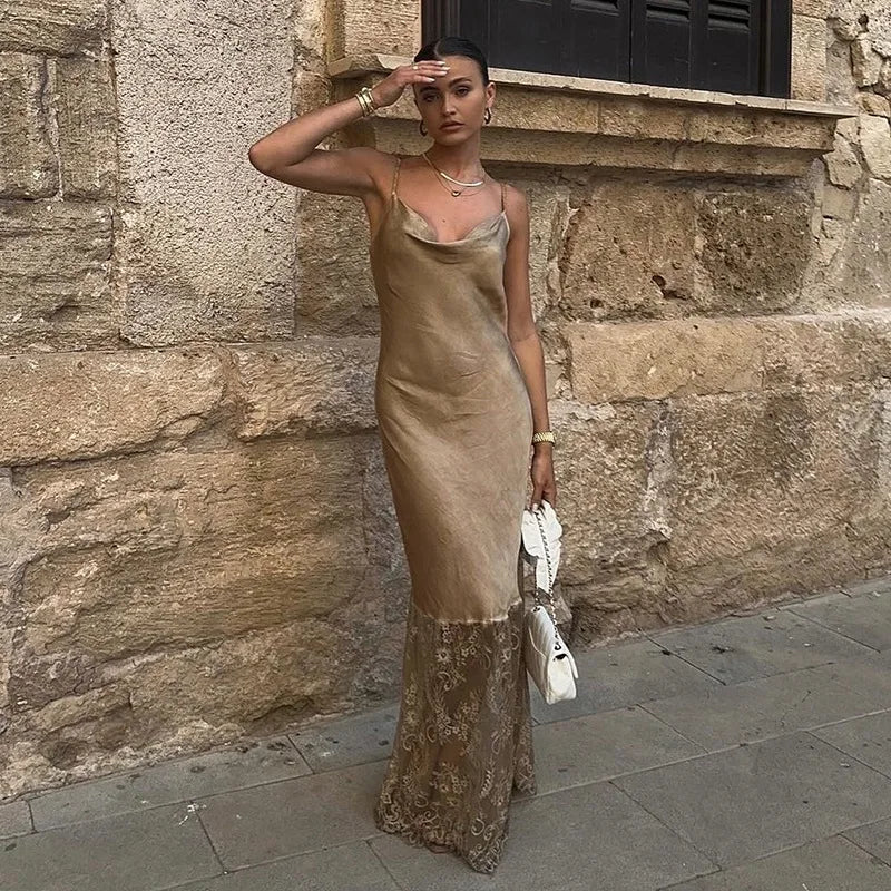 Lace Slash Backless Strap Midi Dress - Image 4