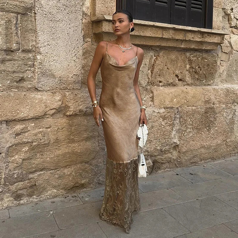 Lace Slash Backless Strap Midi Dress - Image 5