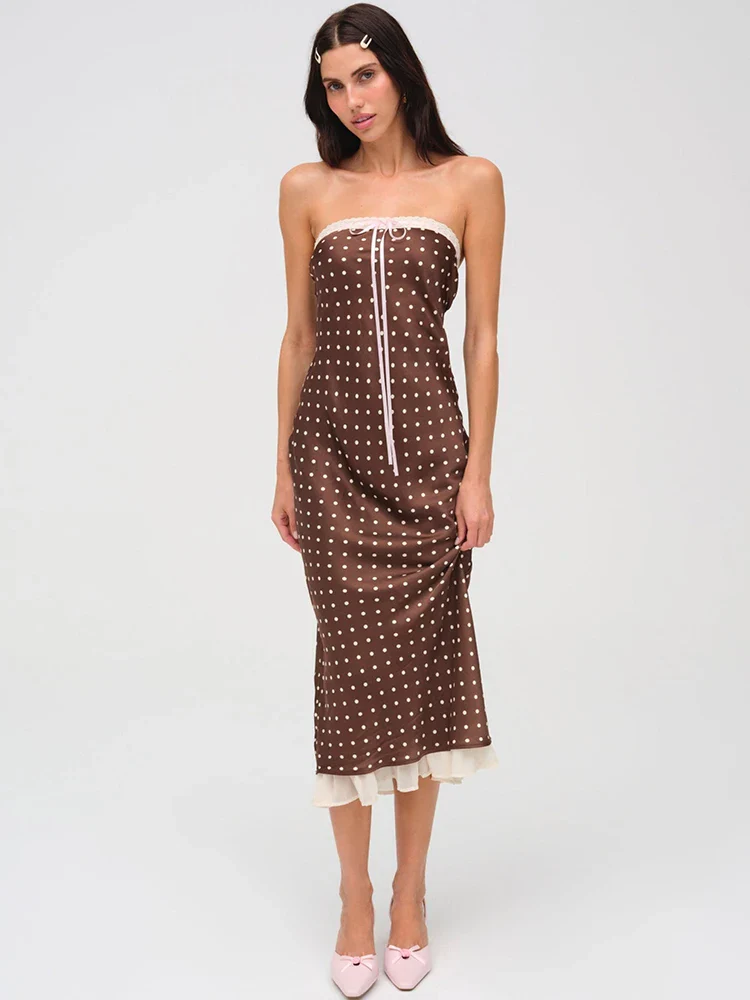 Lace Strapless Polka Dot Midi Dress