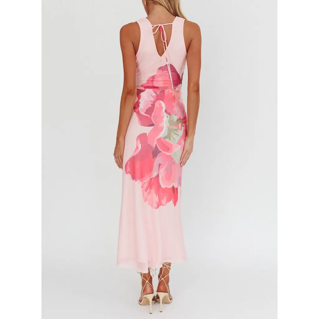 Lace-up Tie-dye Mesh Long Vacation Dress - Image 2
