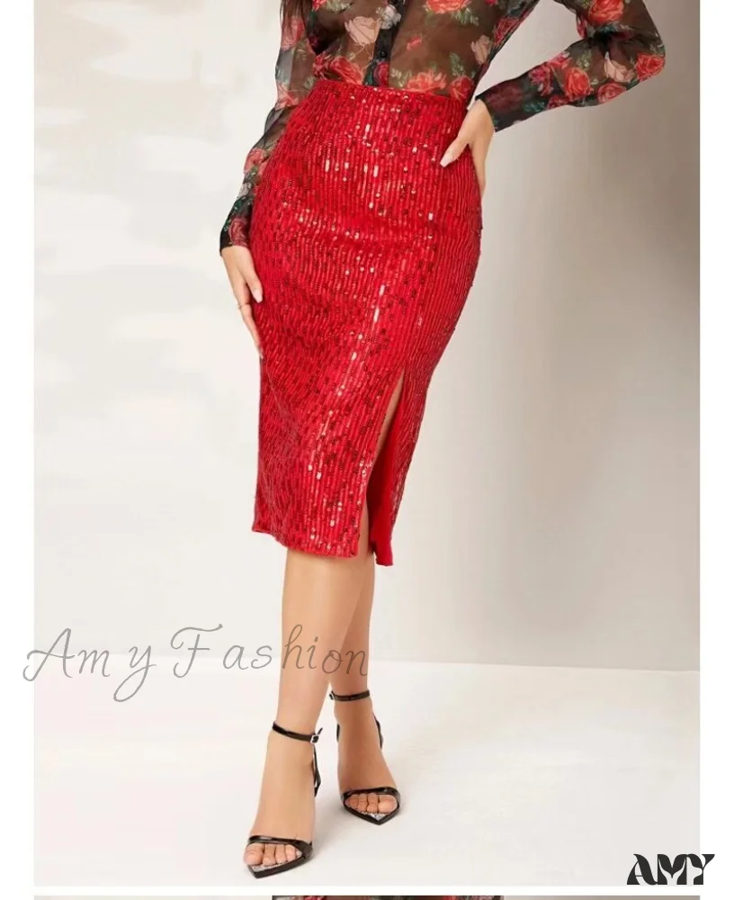 Amy Fashion - Side Slit Solid Color Tight Over Knee Slim Skirt - Image 9