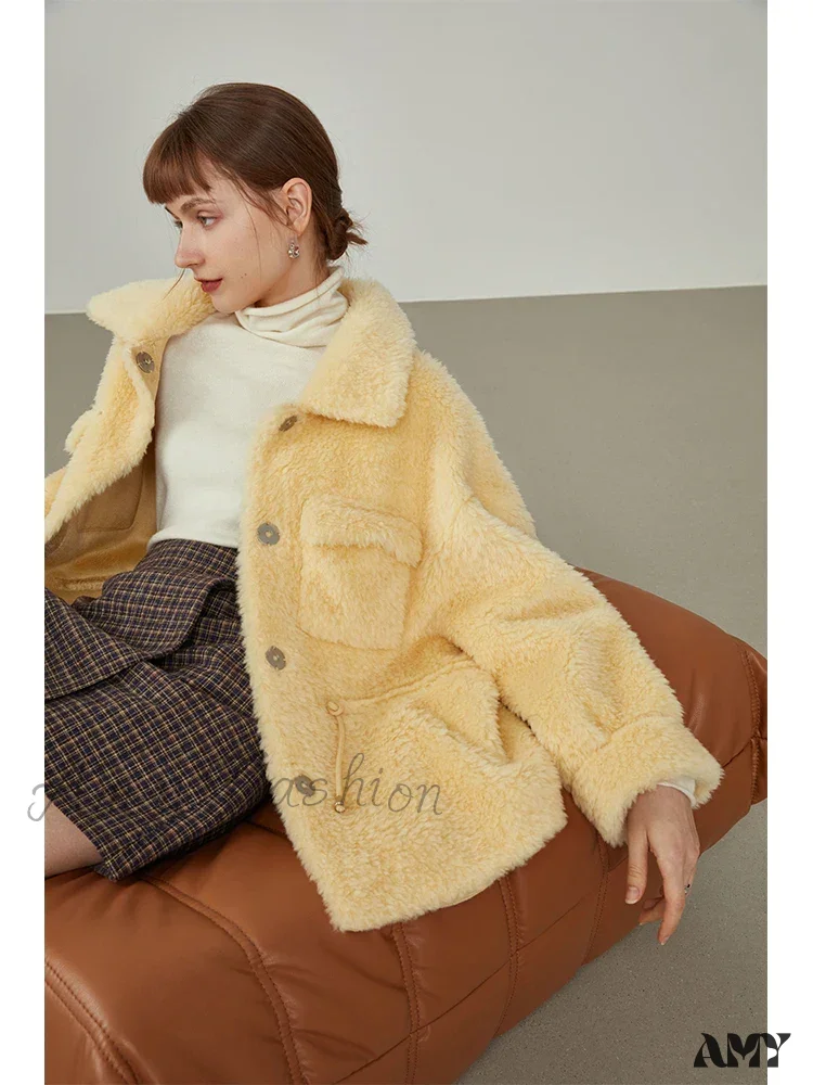 Lamb Fur Autumn Winter Imitation Fur Short Yellow Jacket - Image 2