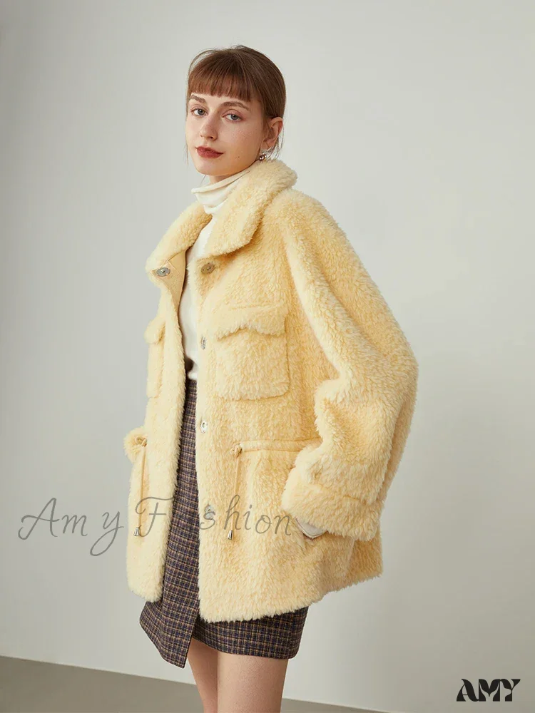 Lamb Fur Autumn Winter Imitation Fur Short Yellow Jacket - Image 5