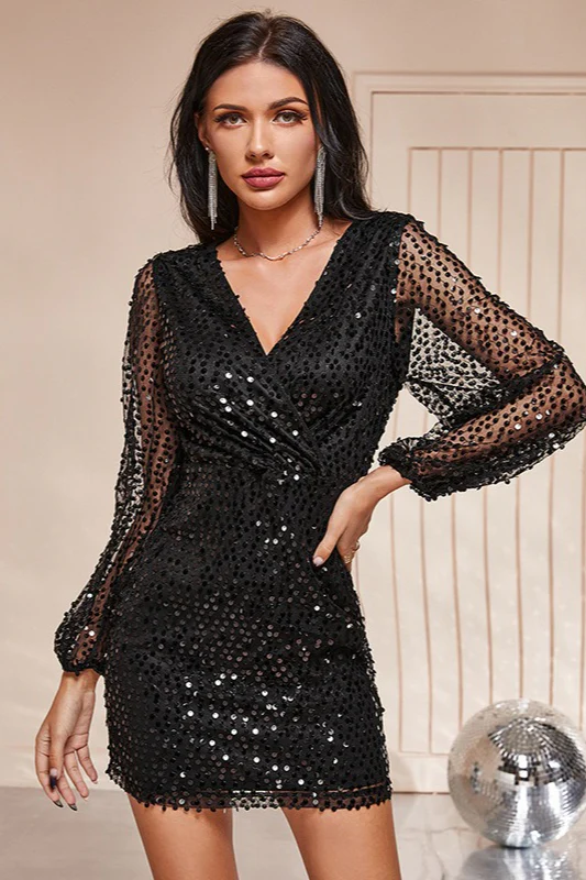 Lantern Sleeve Sequin Cami Party Dress - Image 10