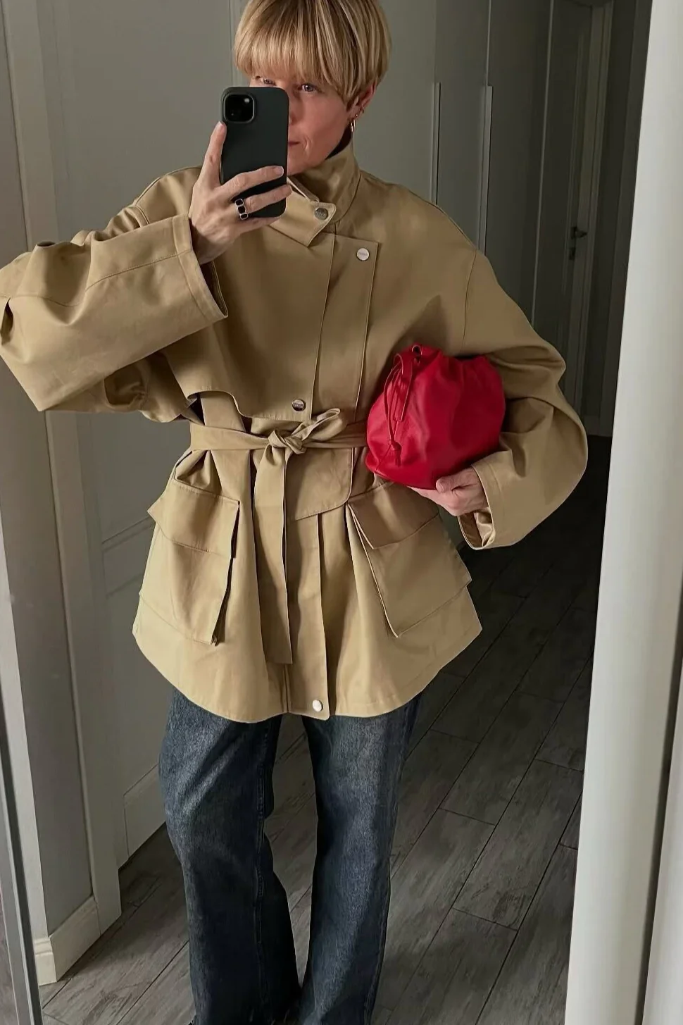 Lapel Belted Chic Tailored Trench Coat - Image 3