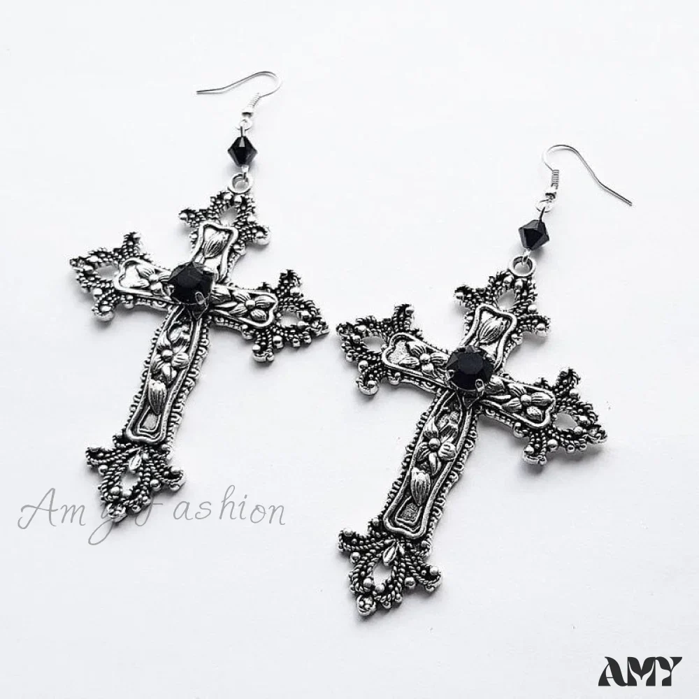 Amy Fashion - Large Detailed Cross Drill Pendant Jewel Necklace - Image 6
