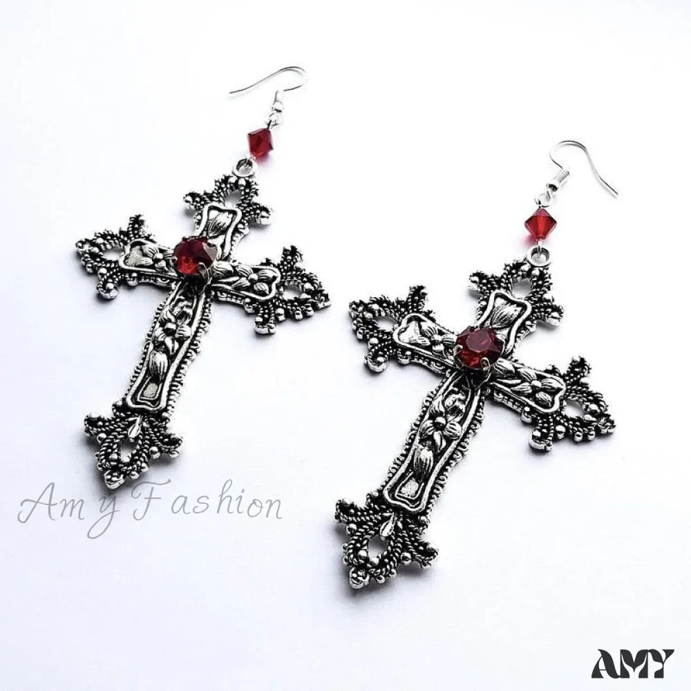 Amy Fashion - Large Detailed Cross Drill Pendant Jewel Necklace - Image 7
