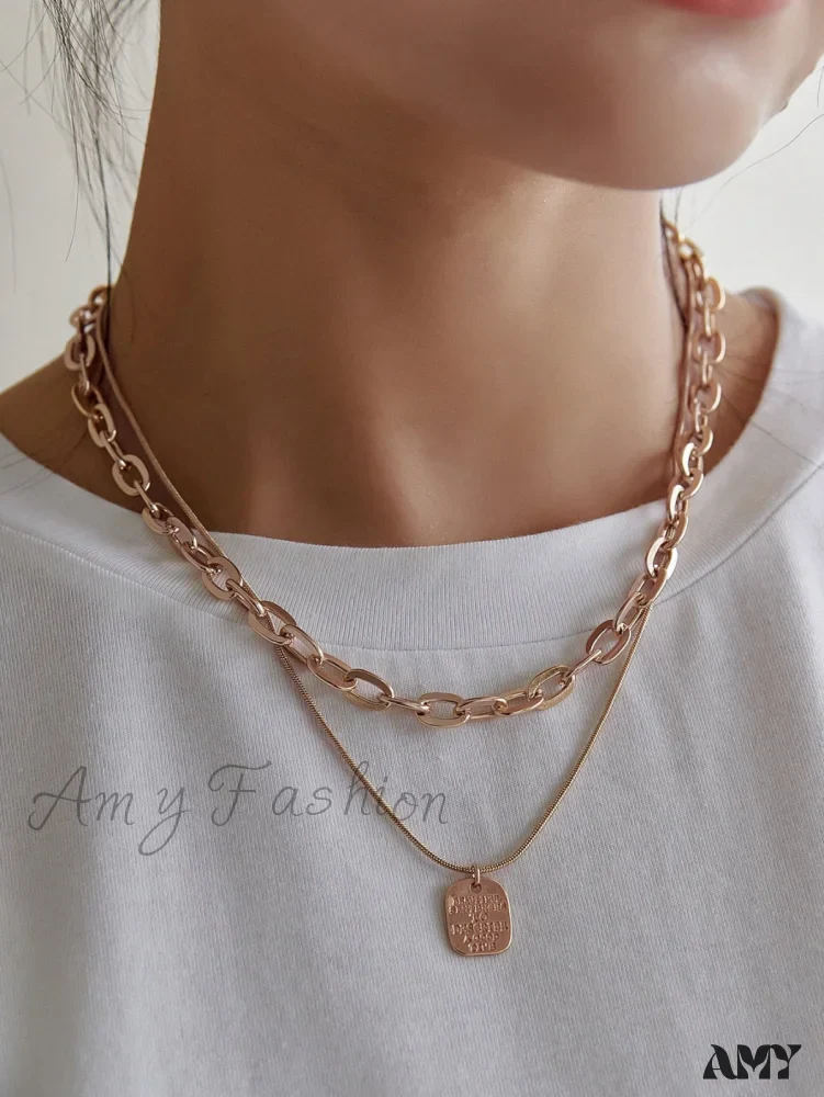 Layered Square Pendant Necklace - Image 6