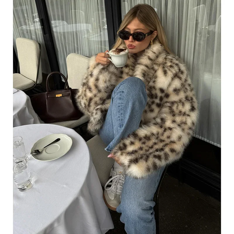 Leopard Faux Fur Plush Warm Coat