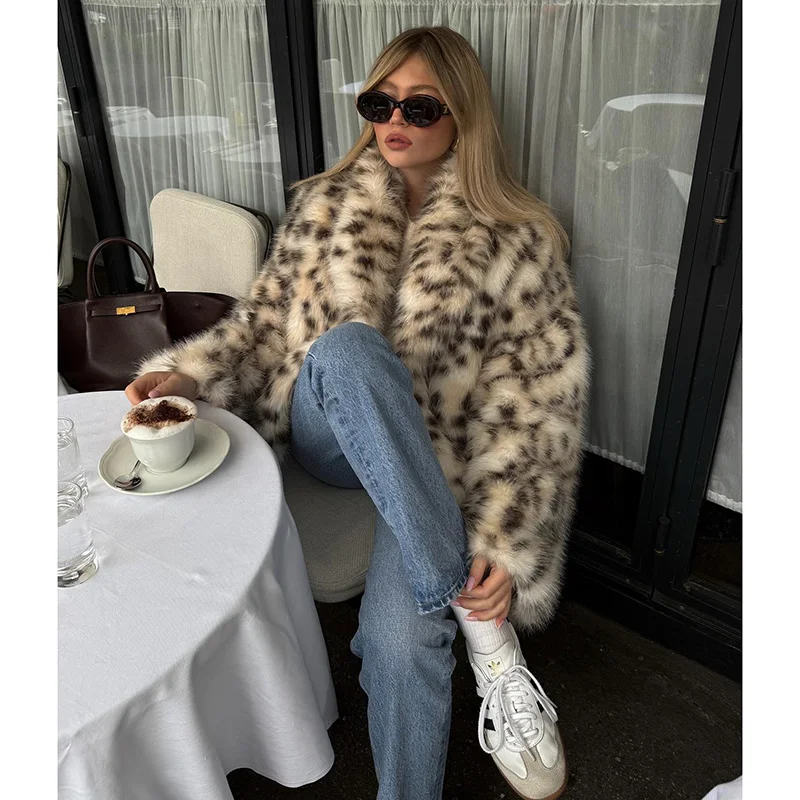 Leopard Faux Fur Plush Warm Coat - Image 2