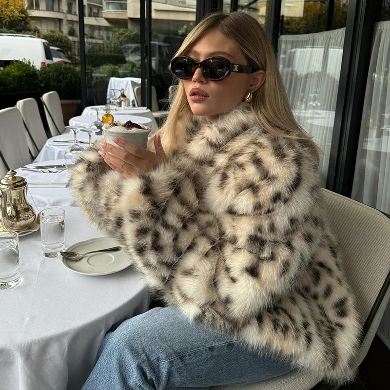 Leopard Faux Fur Plush Warm Coat - Image 4