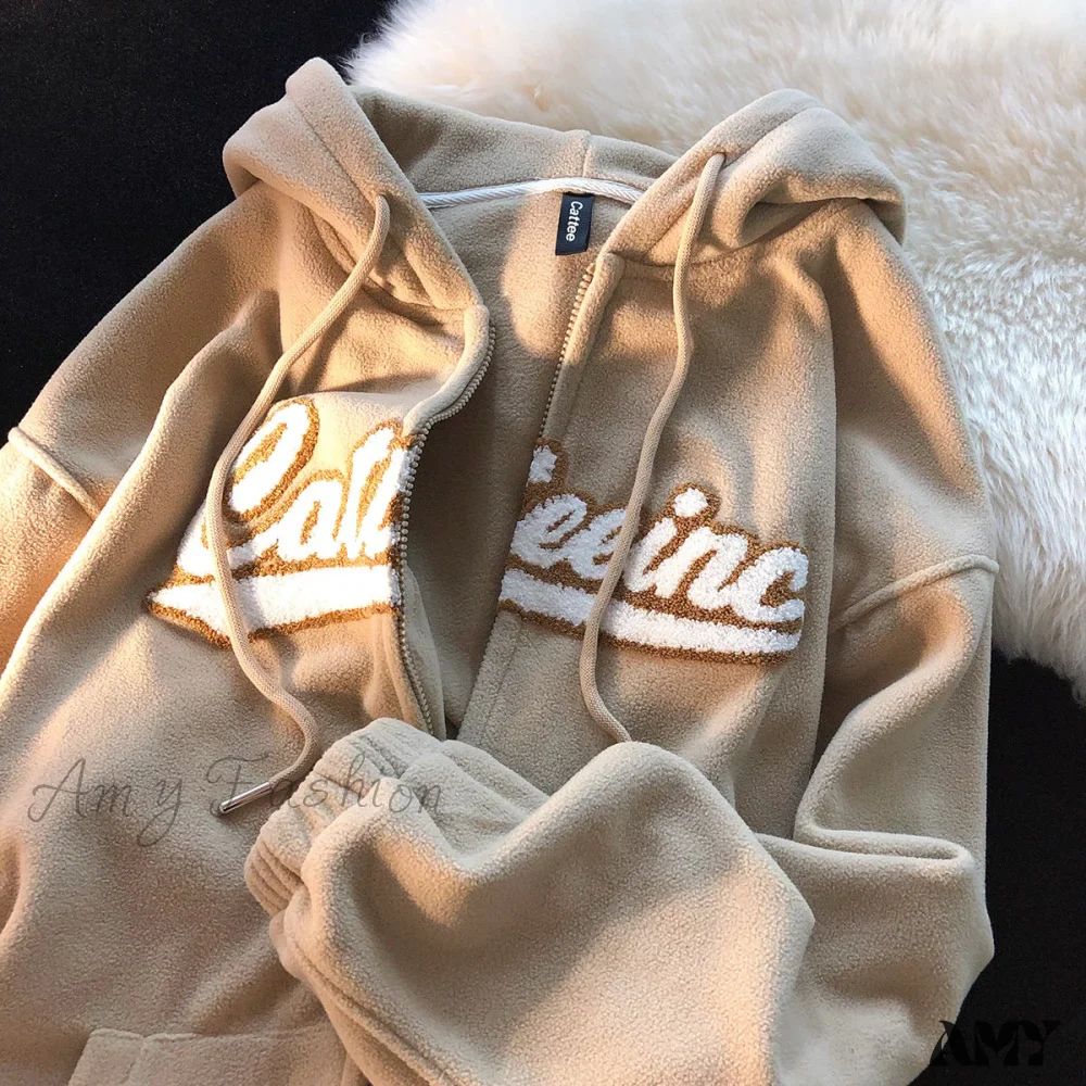 Amy Fashion - Letter Print Vintage Zip Up Oversize Jacket - Image 16