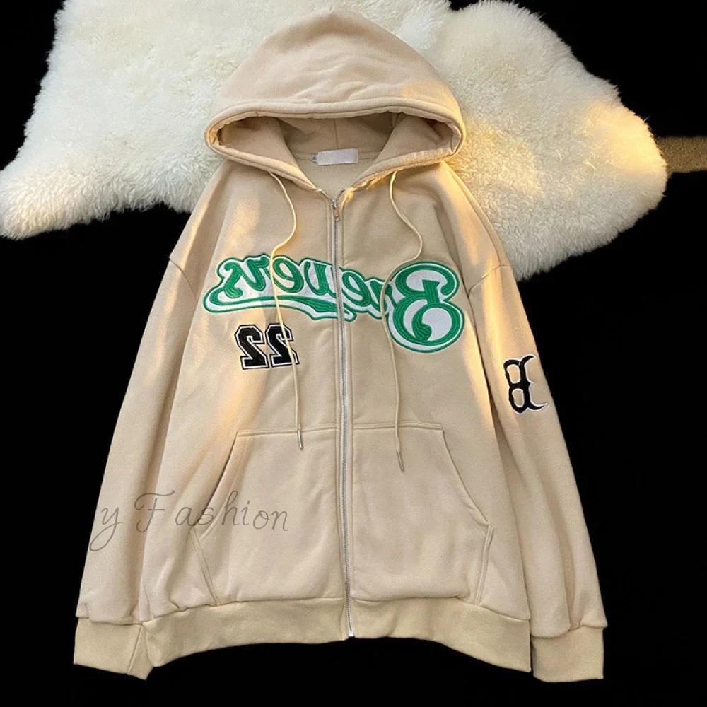 Amy Fashion - Letter Print Casual Oversize Hoody Jacket - Image 6