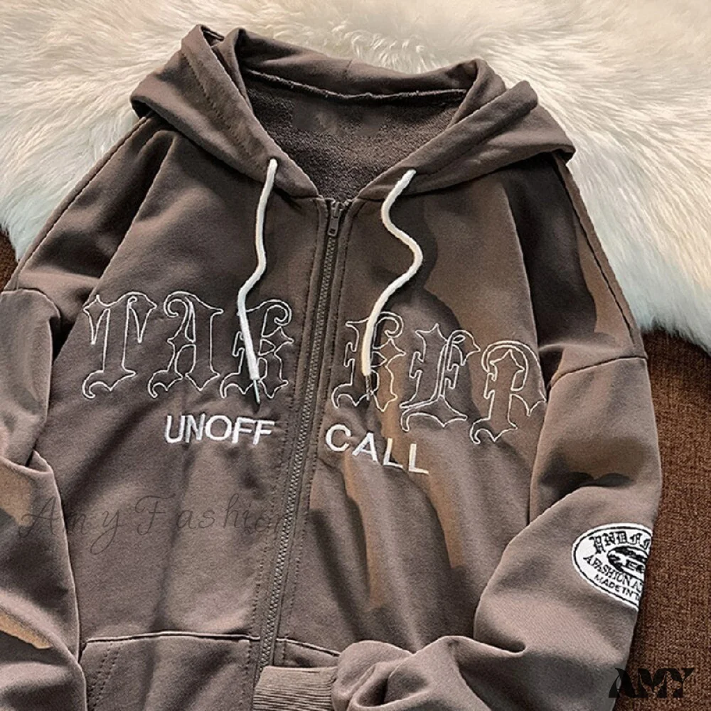 Amy Fashion - Letter Print Zip Up Hoodies - Image 12