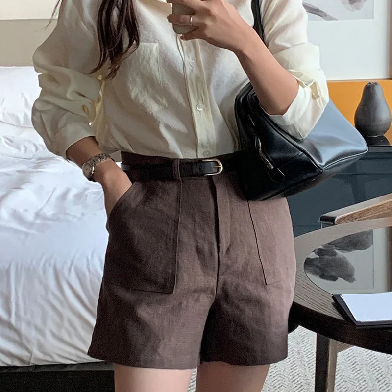 Linen Pocket Korean Straight Short - Image 2