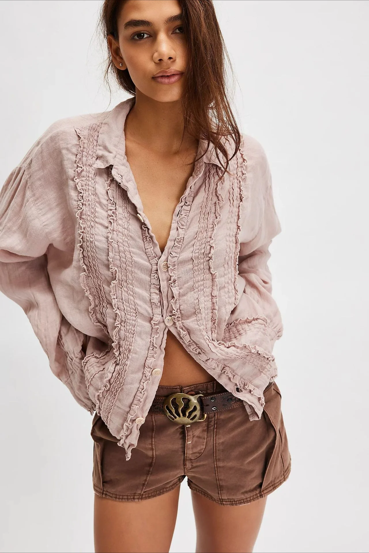 Linen Ruffled Long-Sleeve Blouse - Image 5