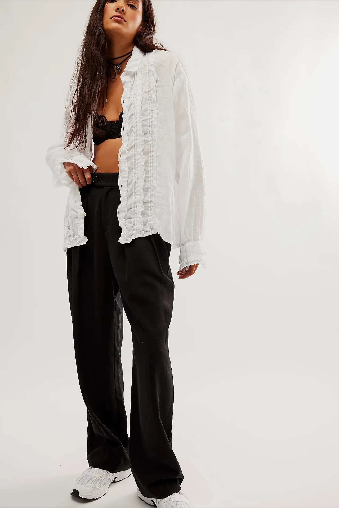 Linen Ruffled Long-Sleeve Blouse - Image 9