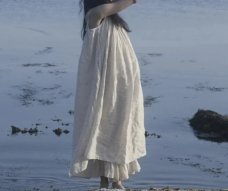 Linen Sleeveless Adjustable Strap Party Boho Dress