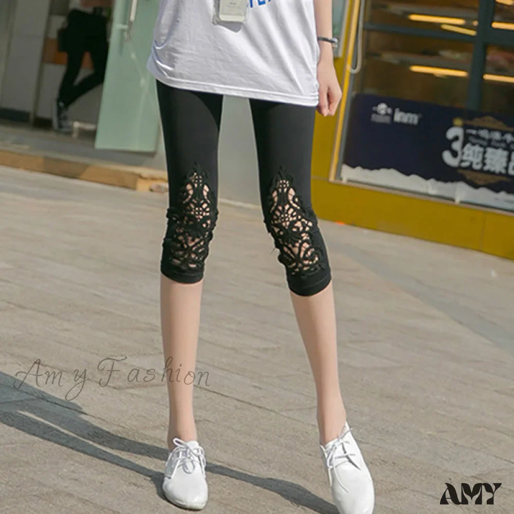 Amy Fashion - Hollow Lace Stretch Leggings - Image 5