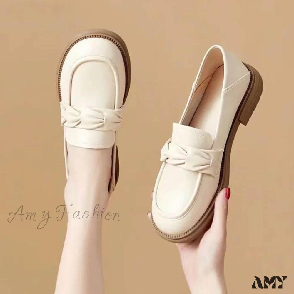 Loafers Spring Summer 2024 Korean Style Versatile Flat Shoes with Skirt Women's Chunky Heel Shoes - Image 3