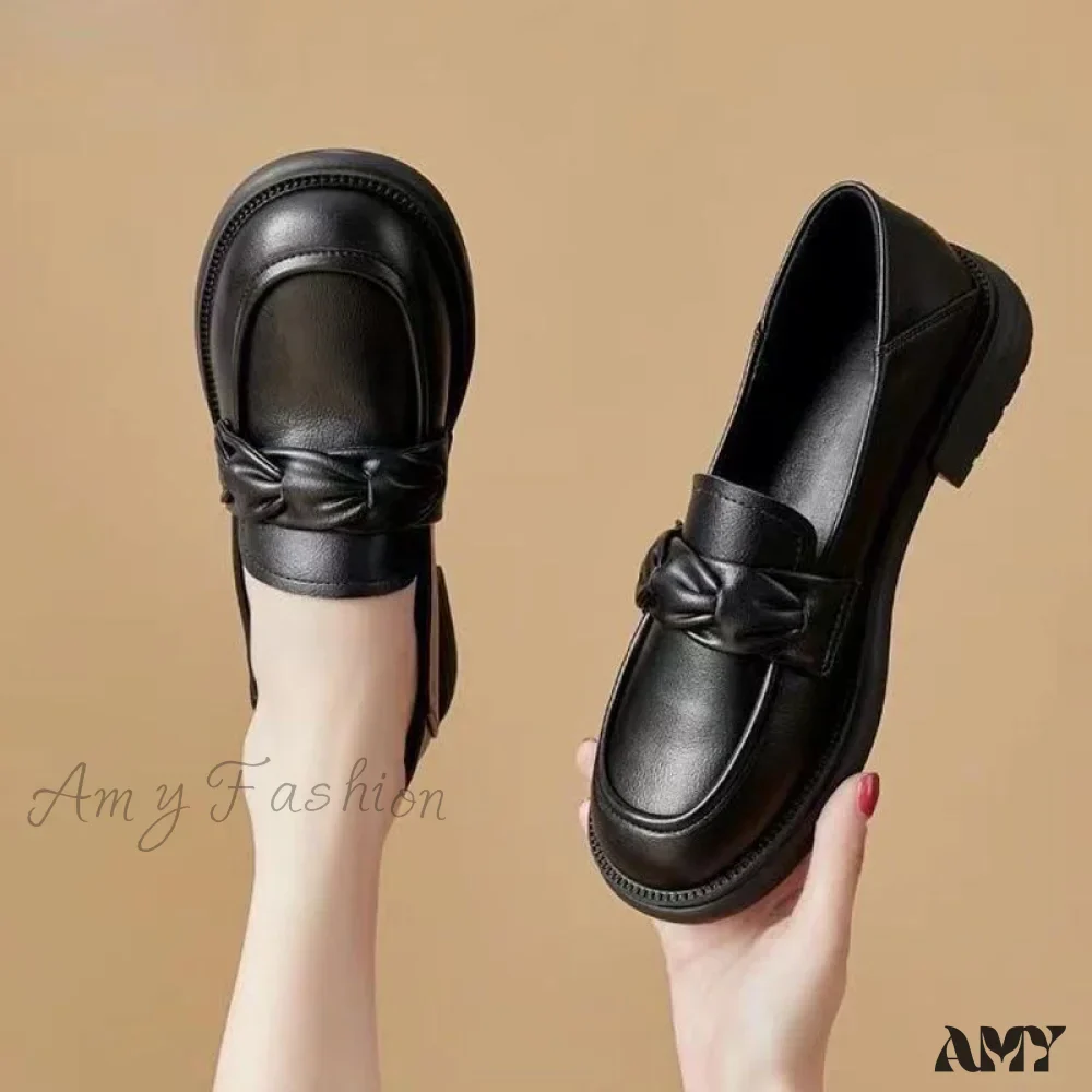 Loafers Spring Summer 2024 Korean Style Versatile Flat Shoes with Skirt Women's Chunky Heel Shoes - Image 6