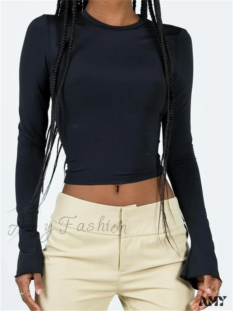 Amy Fashion - Long Sleeve Backless Casual Slim Fit Pullovers T-Shirts - Image 2