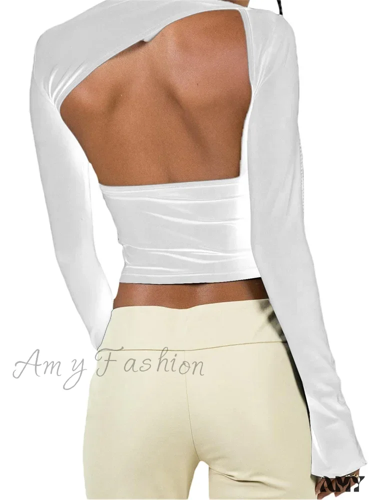 Amy Fashion - Long Sleeve Backless Casual Slim Fit Pullovers T-Shirts - Image 5