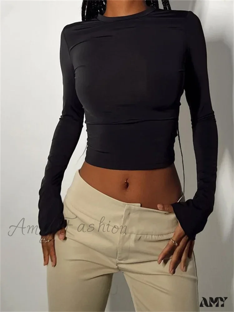 Amy Fashion - Long Sleeve Backless Casual Slim Fit Pullovers T-Shirts - Image 7