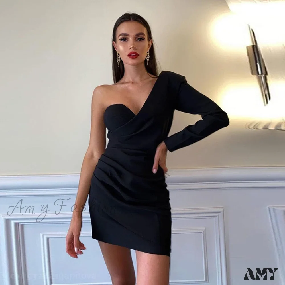 Amy Fashion - Long Sleeve Black Bodycon Party Dresses - Image 2