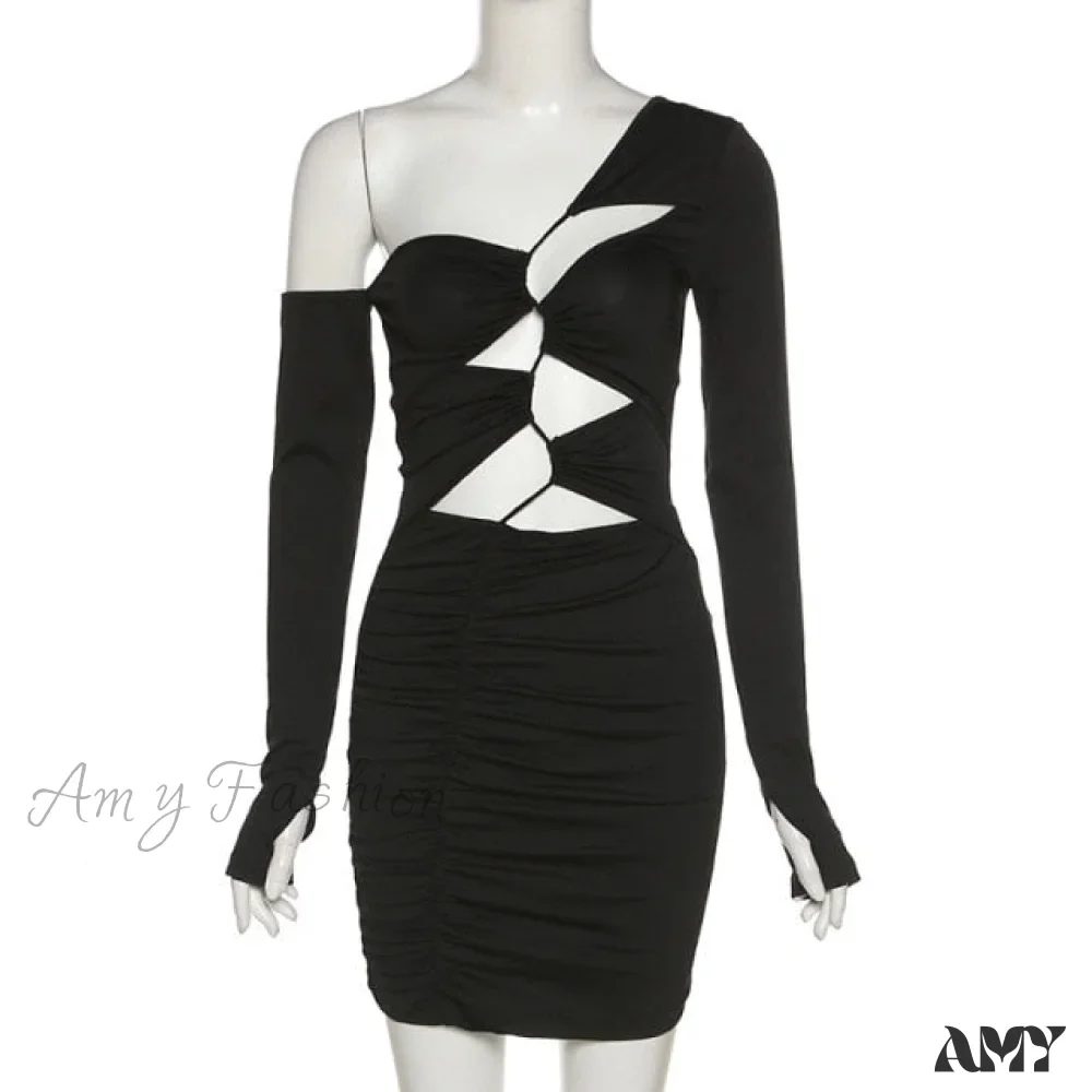 Amy Fashion - Long Sleeve Black Bodycon Party Dresses - Image 4