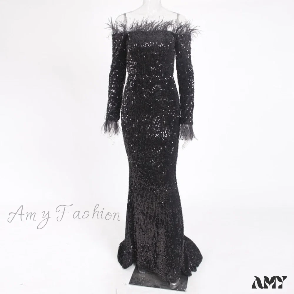 Amy Fashion - Long Sleeve Bodycon Stretchy Slash Neck Mermaid Dress - Image 6