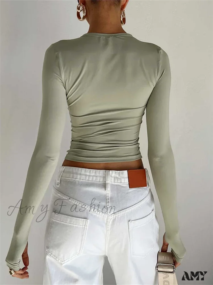 Amy Fashion - Long Sleeve Casual Pullover Thumb Hole Base T-Shirts - Image 2