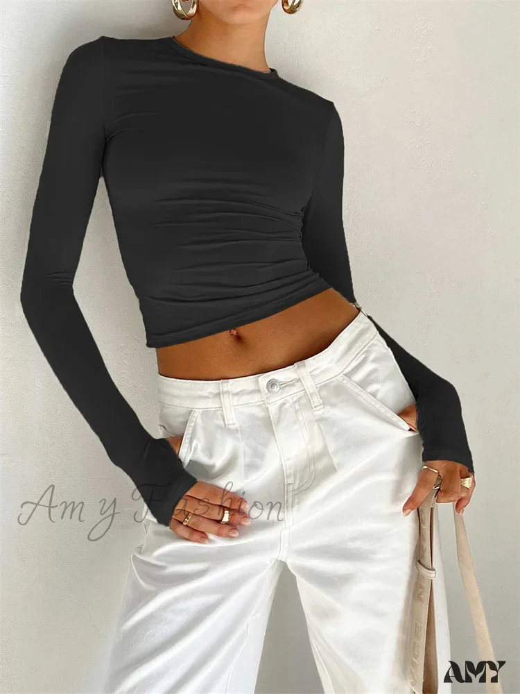 Amy Fashion - Long Sleeve Casual Pullover Thumb Hole Base T-Shirts - Image 3