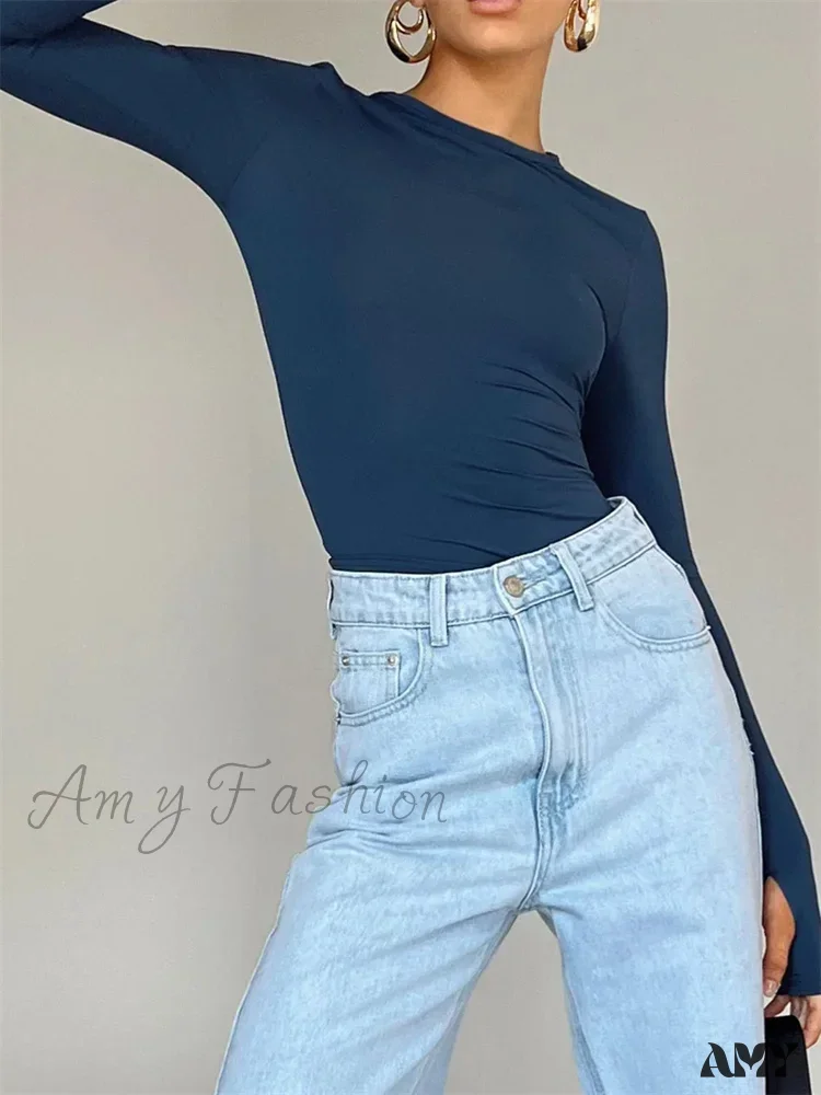 Amy Fashion - Long Sleeve Casual Pullover Thumb Hole Base T-Shirts - Image 4